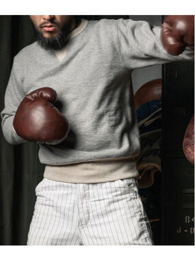 DefectBronson 1930's V-Neck Insert Boxing Sweatshirt Heather Grey Winter Mens 40